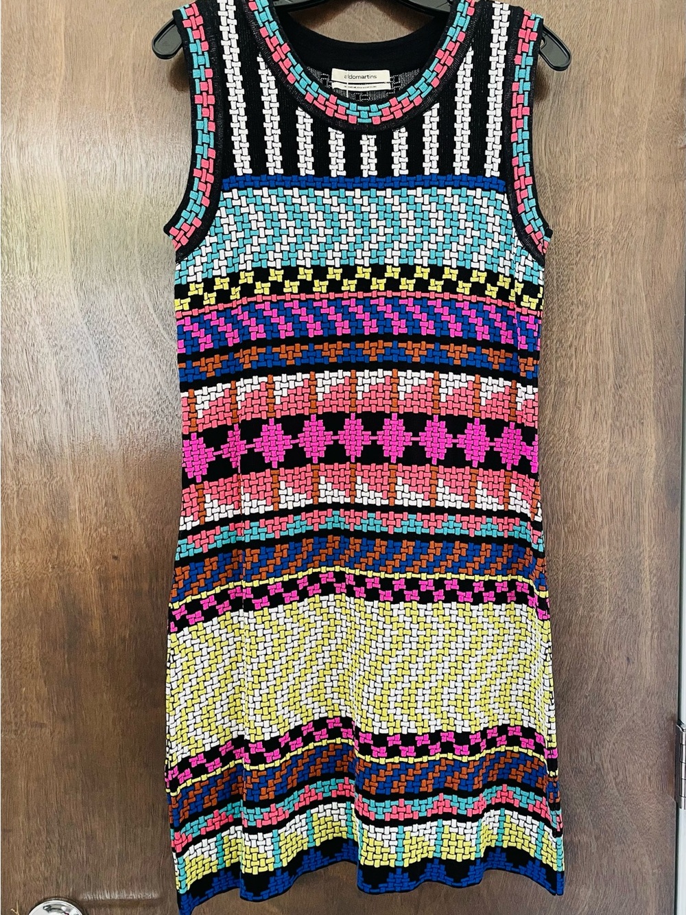 NWT Sleeveless Multicolor Patterned Knit sheath Dress - Pink/Black/Yellow